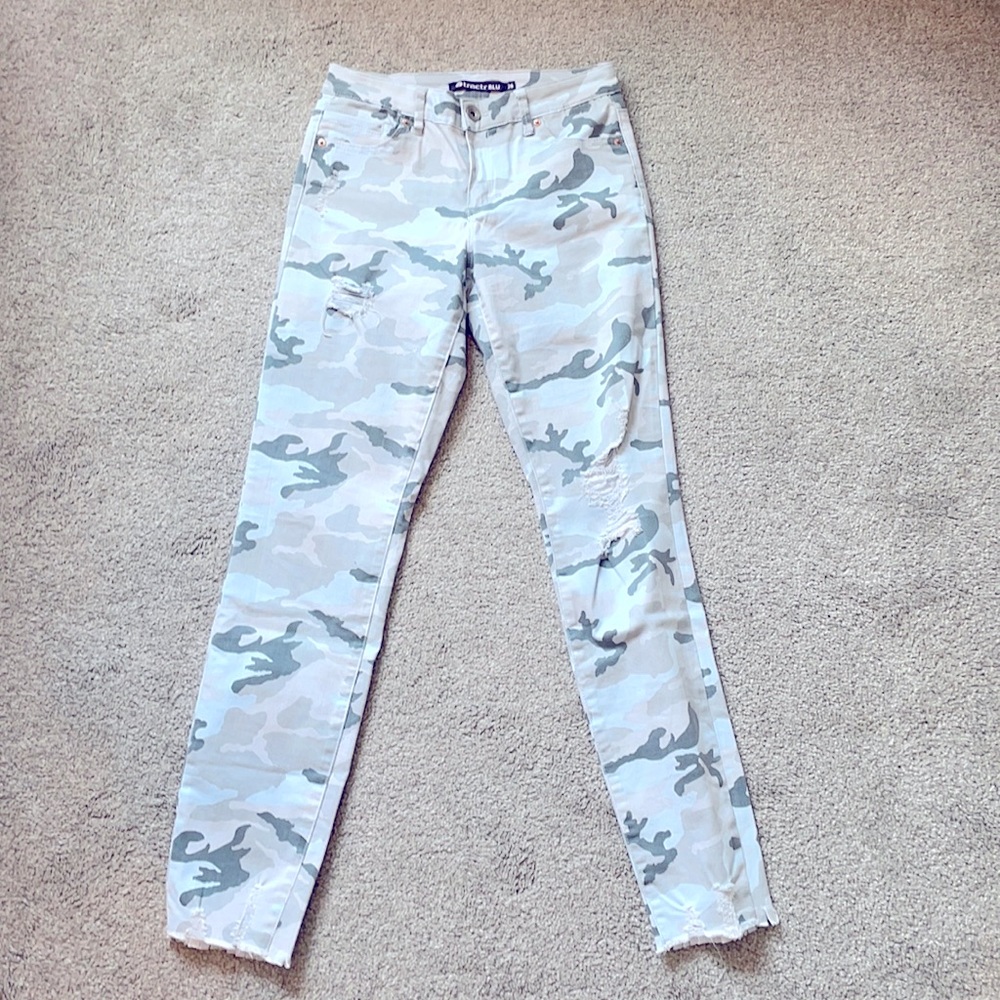 Blue/Grey camo ripped jeans